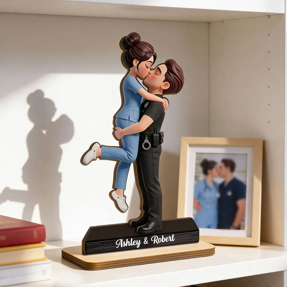 2-Layer Wooden Plaque Personalized Hero Couple Kiss - A Heartwarming Custom Gift for Couples, Police Firefighter Nurse Love - Image 7