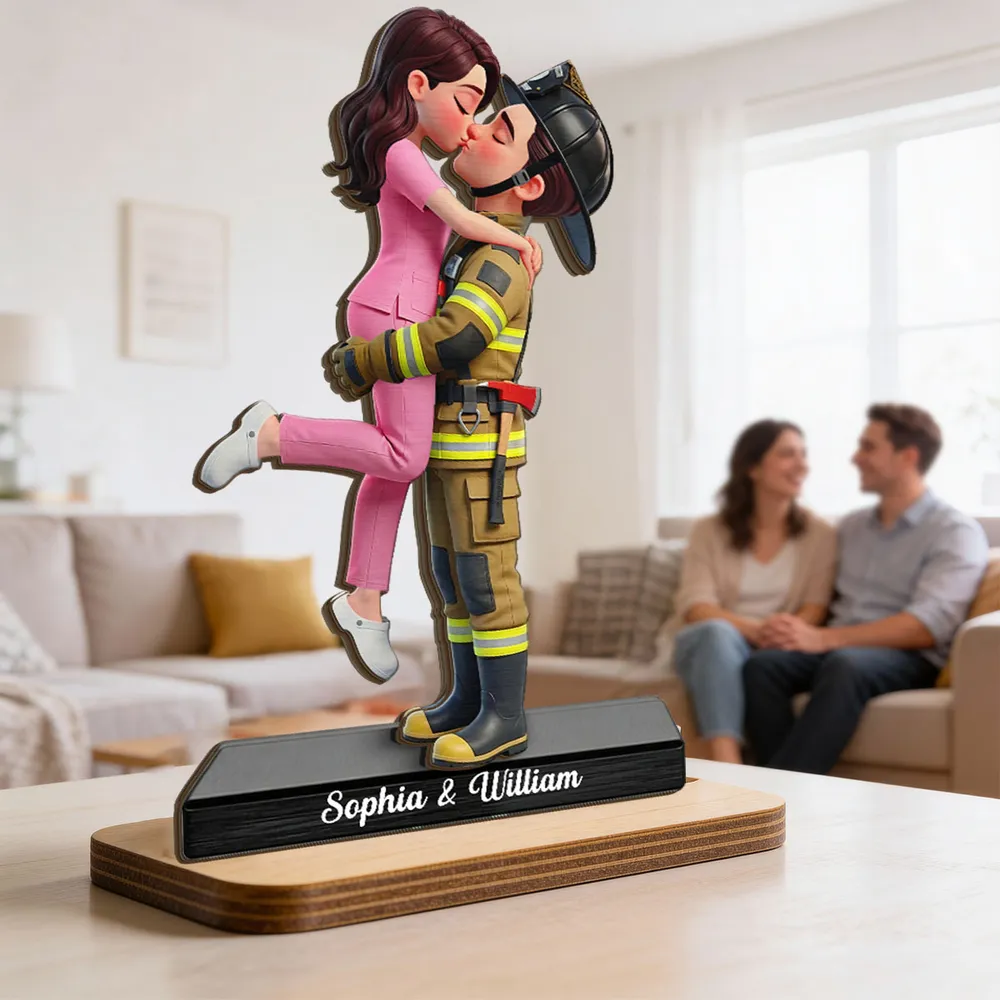 2-Layer Wooden Plaque Personalized Hero Couple Kiss - A Heartwarming Custom Gift for Couples, Police Firefighter Nurse Love - Image 8