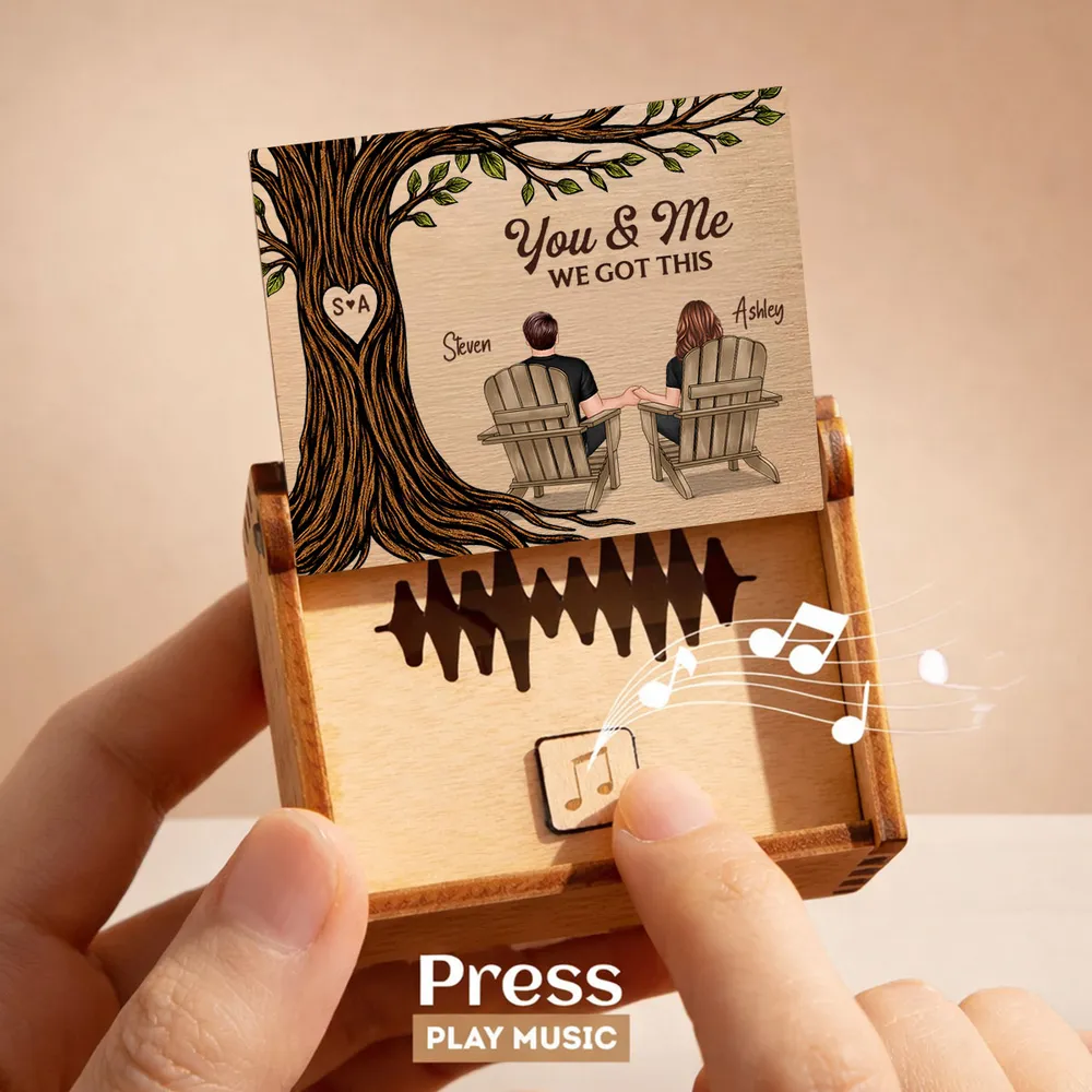 Personalized Wooden Music Box with You & Me Couple Under Tree Scene, Sweet Romantic Keepsake, Unique Gift for Couples - Image 8