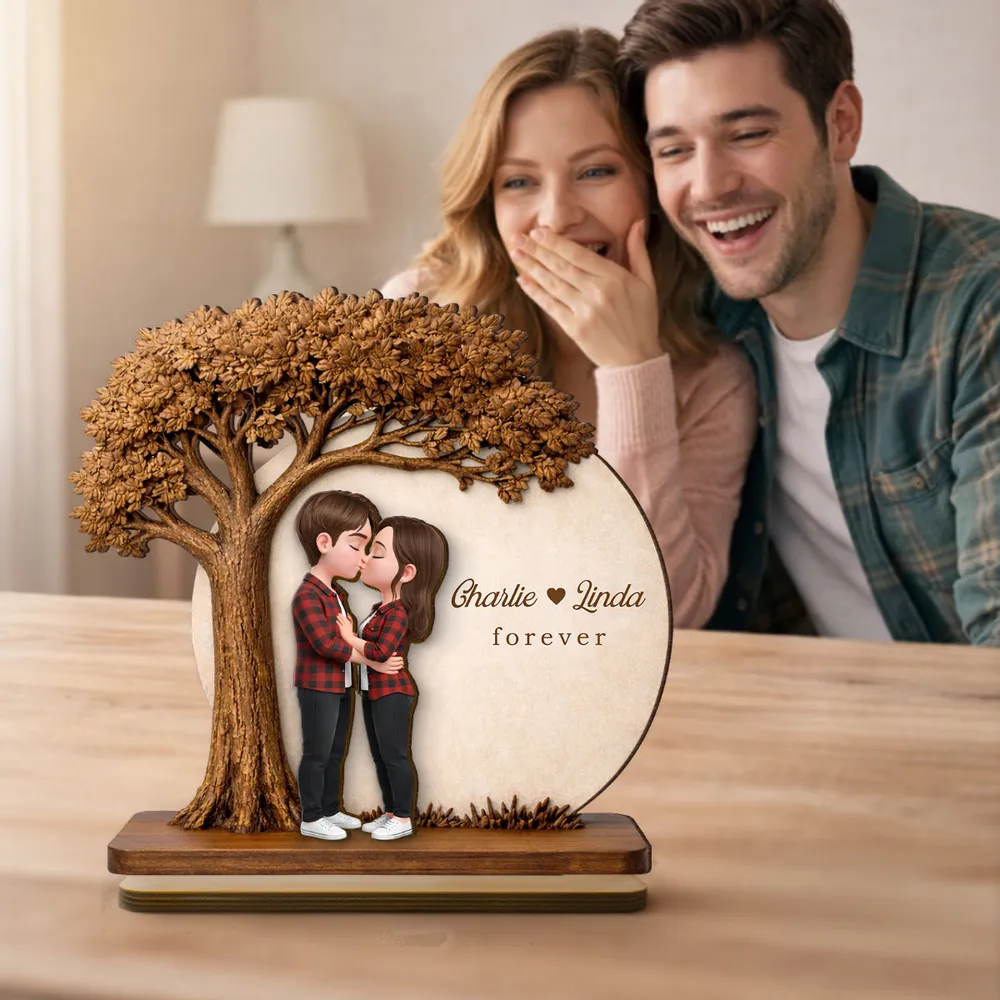 2-Layer Wooden Plaque Personalized Couple Love Tree Design Sweet Romantic Display for Bedroom or Living Room Unique Gift - Image 4