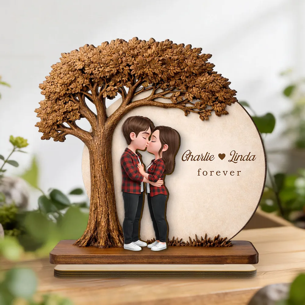 2-Layer Wooden Plaque Personalized Couple Love Tree Design Sweet Romantic Display for Bedroom or Living Room Unique Gift - Image 5