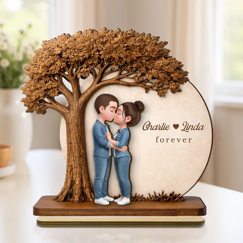2-Layer Wooden Plaque Personalized Couple Love Tree Design Sweet Romantic Display for Bedroom or Living Room Unique Gift - Image 6