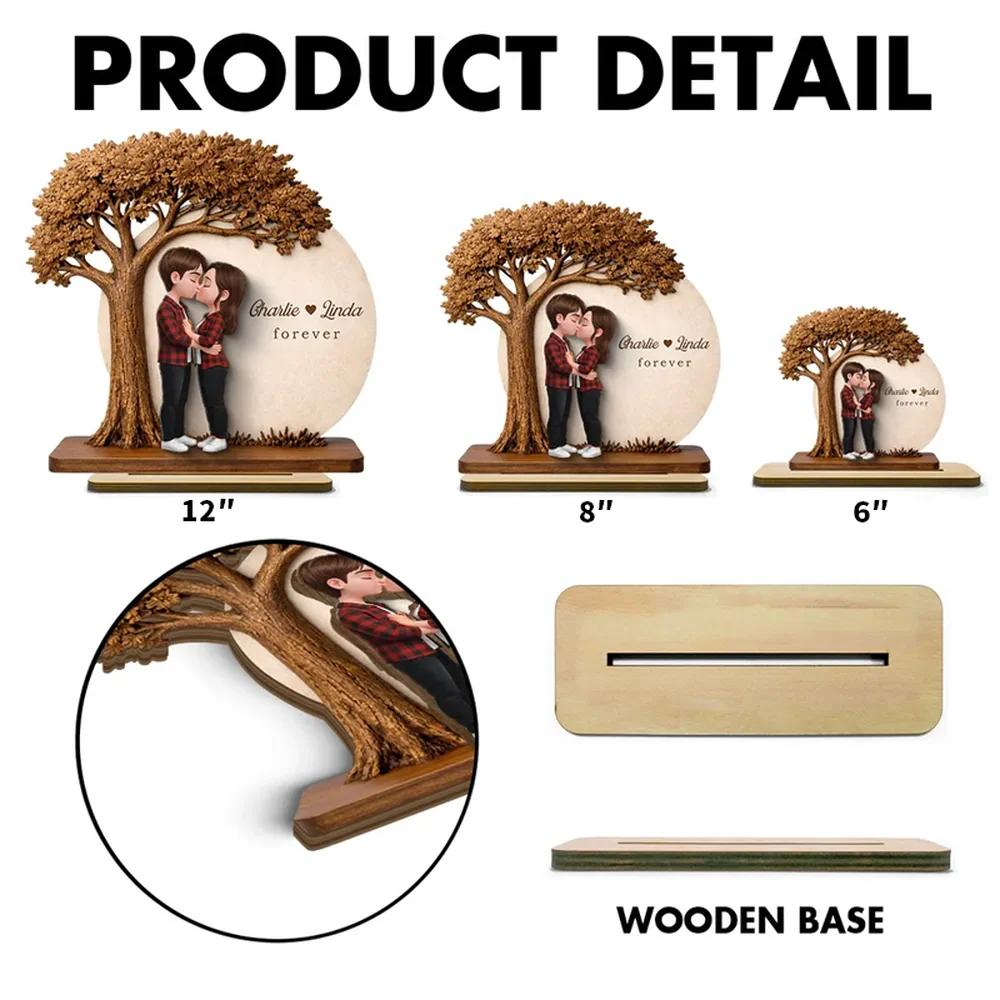 2-Layer Wooden Plaque Personalized Couple Love Tree Design Sweet Romantic Display for Bedroom or Living Room Unique Gift - Image 8