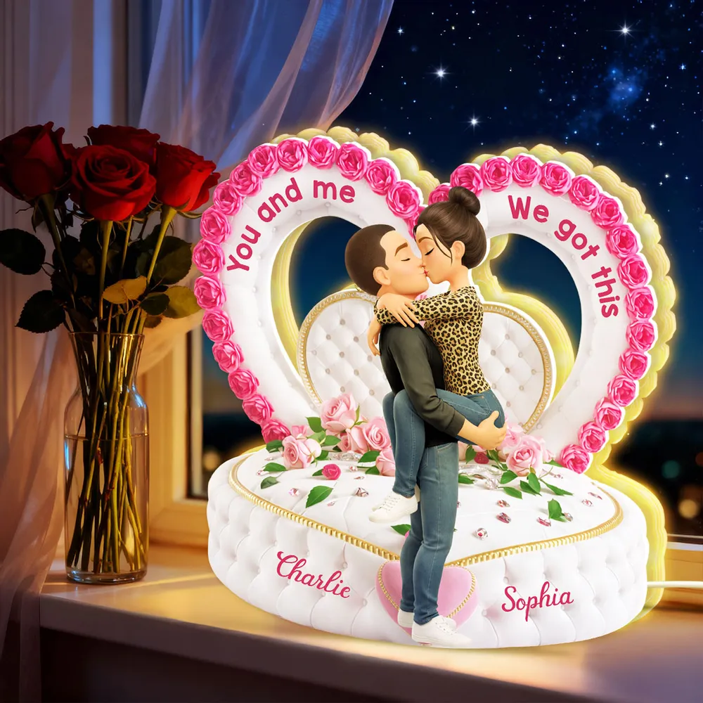 Personalized Acrylic Light Box Romantic Heart Couple Kissing with Roses Bedroom Decor Unique Gift for Her or Him - Image 2