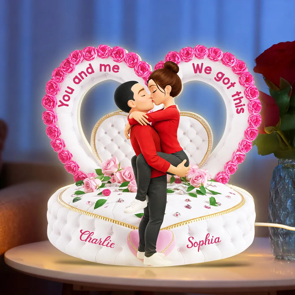 Personalized Acrylic Light Box Romantic Heart Couple Kissing with Roses Bedroom Decor Unique Gift for Her or Him - Image 3
