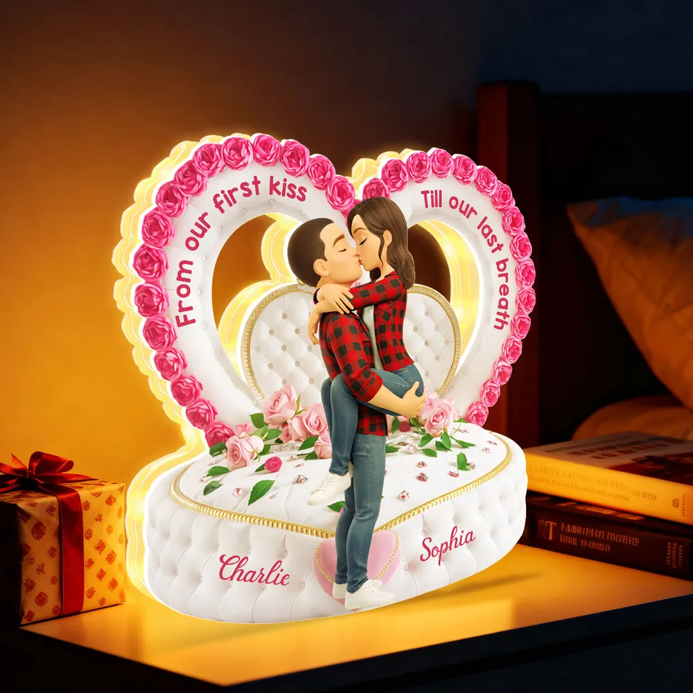 Personalized Acrylic Light Box Romantic Heart Couple Kissing with Roses Bedroom Decor Unique Gift for Her or Him - Image 6