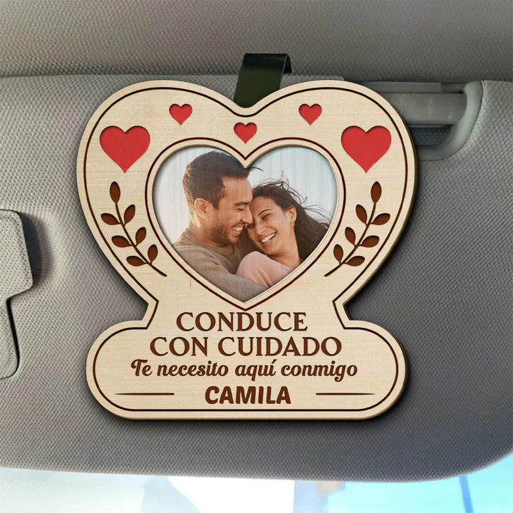 Personalized Heart Photo 2-Layer Wooden Car Visor Clip for Couples, Sweet Romantic Reminder, Unique Gift for Him or Her - Image 3