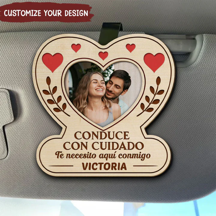 Personalized Heart Photo 2-Layer Wooden Car Visor Clip for Couples, Sweet Romantic Reminder, Unique Gift for Him or Her - Image 6