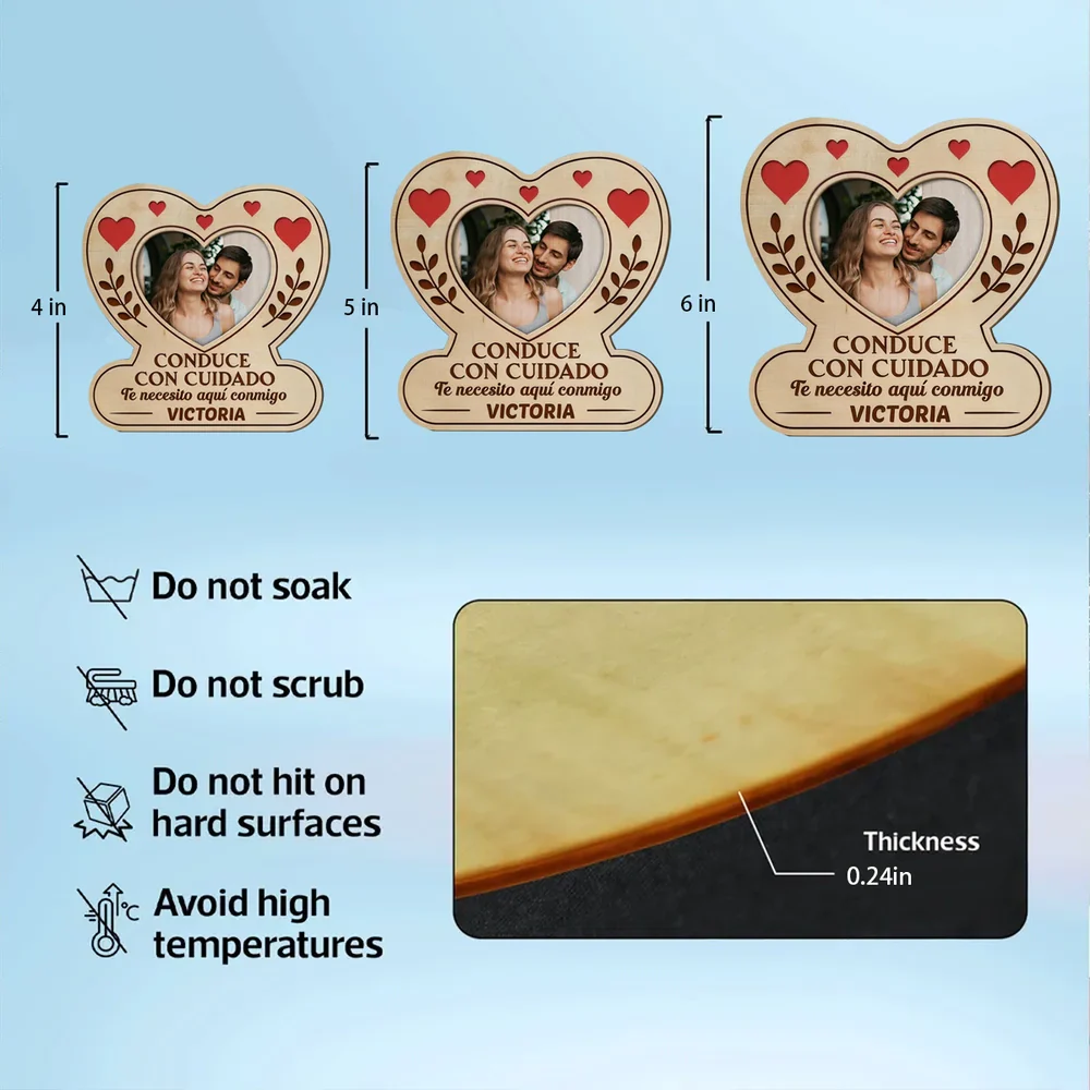 Personalized Heart Photo 2-Layer Wooden Car Visor Clip for Couples, Sweet Romantic Reminder, Unique Gift for Him or Her - Image 7