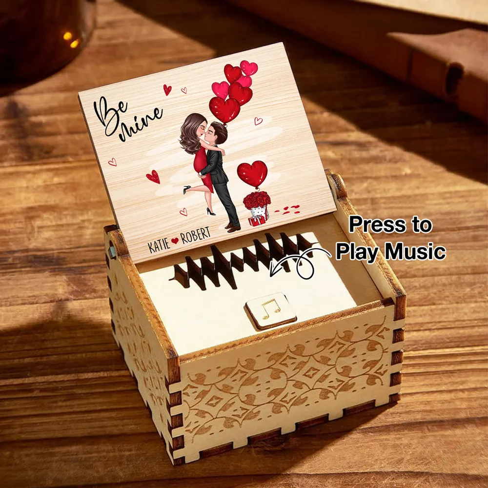 Personalized Wooden Music Box with Kissing Couple & Hearts Romantic Unique Gift for Him or Her - Image 2