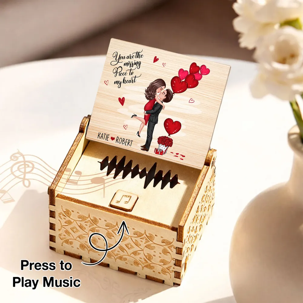 Personalized Wooden Music Box with Kissing Couple & Hearts Romantic Unique Gift for Him or Her - Image 3