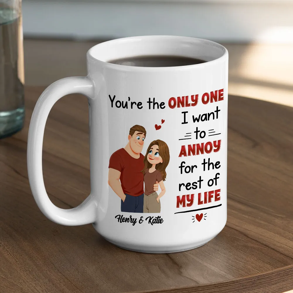 Personalized White Ceramic Mug with Cute Couple Illustration Funny Annoying Love Quote Unique Gift for Couples - Image 3