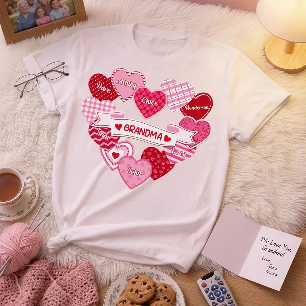Personalized Grandma Hearts Classic Tee for Grandkids Names Cute Valentine Style Unique Gift for Grandma
