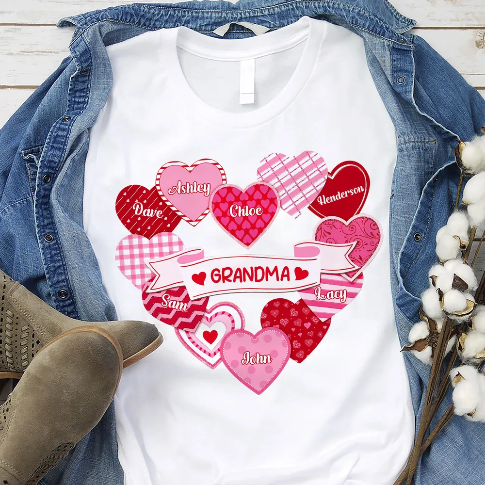 Personalized Grandma Hearts Classic Tee for Grandkids Names Cute Valentine Style Unique Gift for Grandma - Image 2
