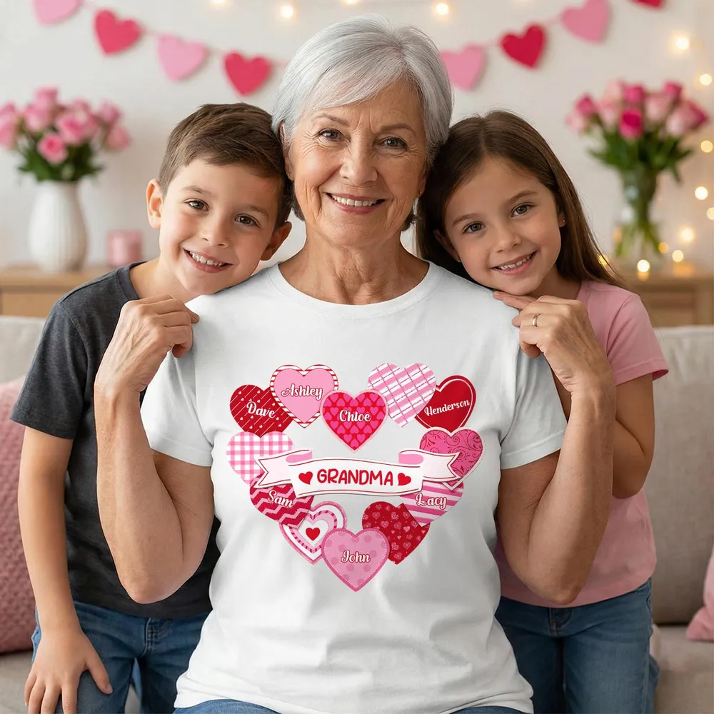 Personalized Grandma Hearts Classic Tee for Grandkids Names Cute Valentine Style Unique Gift for Grandma - Image 3
