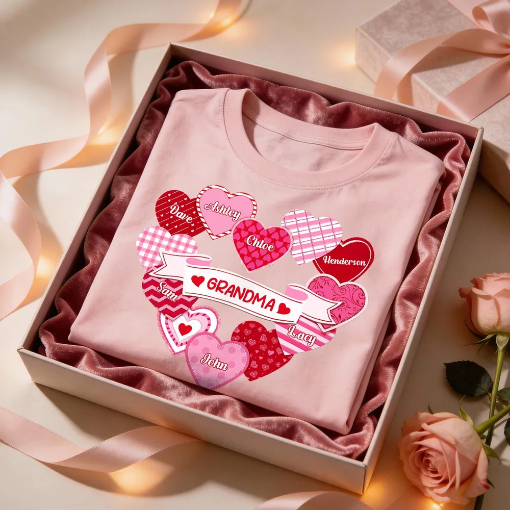 Personalized Grandma Hearts Classic Tee for Grandkids Names Cute Valentine Style Unique Gift for Grandma - Image 4
