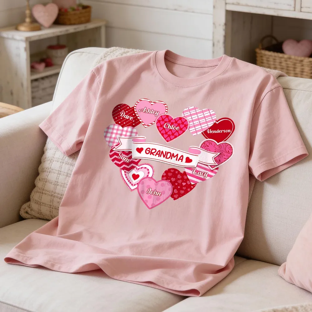 Personalized Grandma Hearts Classic Tee for Grandkids Names Cute Valentine Style Unique Gift for Grandma - Image 5