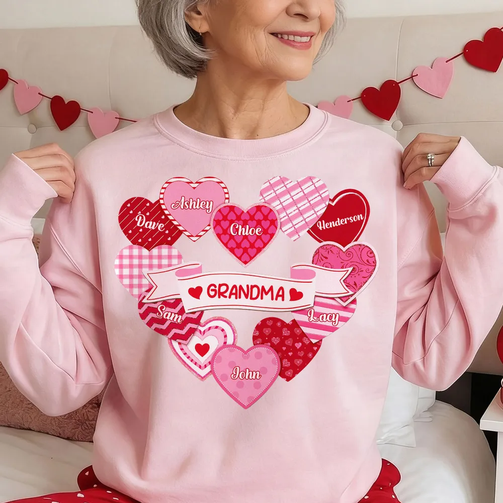 Personalized Grandma Hearts Classic Tee for Grandkids Names Cute Valentine Style Unique Gift for Grandma - Image 6
