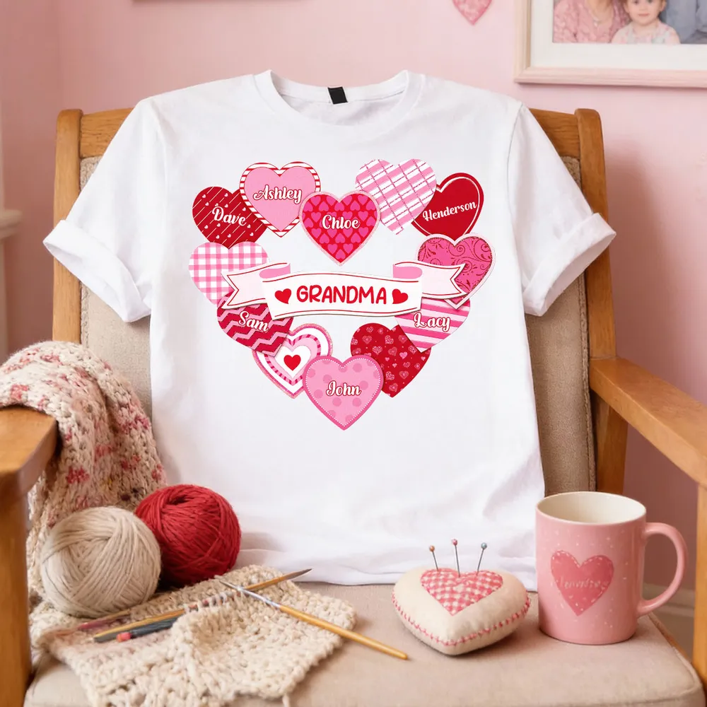 Personalized Grandma Hearts Classic Tee for Grandkids Names Cute Valentine Style Unique Gift for Grandma - Image 7