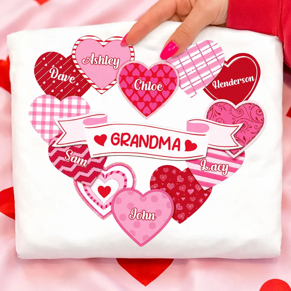 Personalized Grandma Hearts Classic Tee for Grandkids Names Cute Valentine Style Unique Gift for Grandma - Image 8