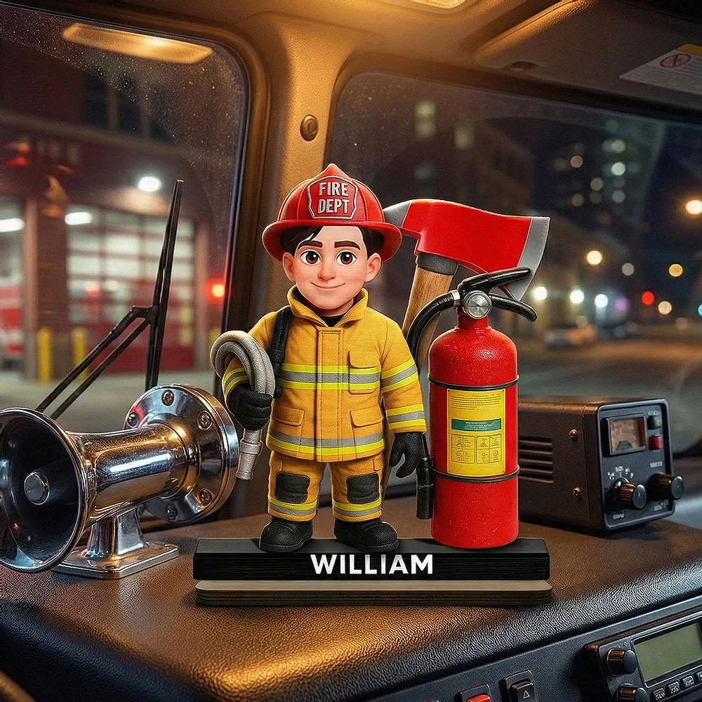 Personalized Firefighter 2-Layer Wooden Plaque with Fire Axe and Extinguisher Desk Decor Unique Gift for Firefighters - Image 2