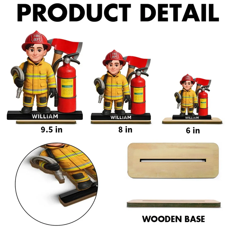 Personalized Firefighter 2-Layer Wooden Plaque with Fire Axe and Extinguisher Desk Decor Unique Gift for Firefighters - Image 4