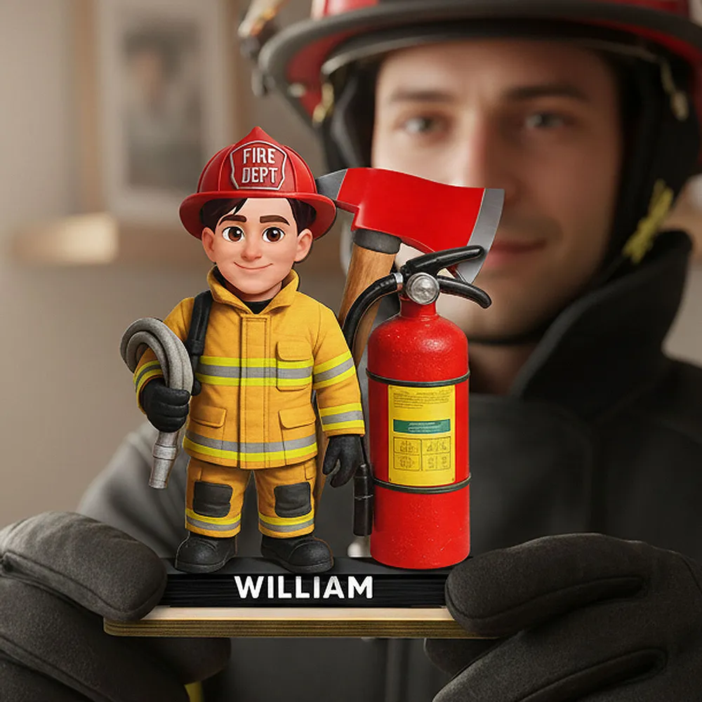 Personalized Firefighter 2-Layer Wooden Plaque with Fire Axe and Extinguisher Desk Decor Unique Gift for Firefighters - Image 9