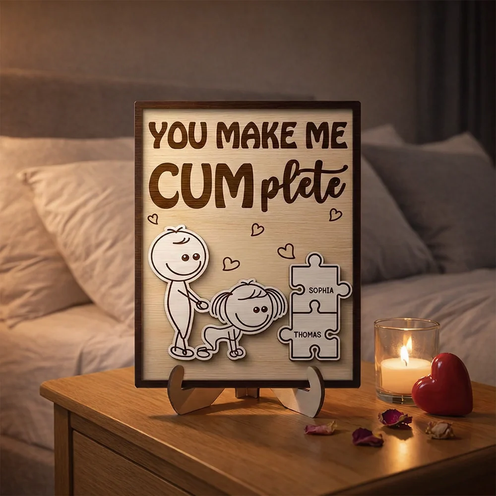 Personalized 2-Layer Wooden Plaque Funny You Make Me Cumplete Puzzle Couple Gift for Bedroom Decor & Laughs