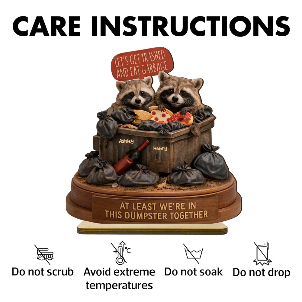 Personalized 2-Layer Wooden Plaque Funny Raccoon Couple in a Dumpster Unique Gift for Boyfriend or Girlfriend - Image 5