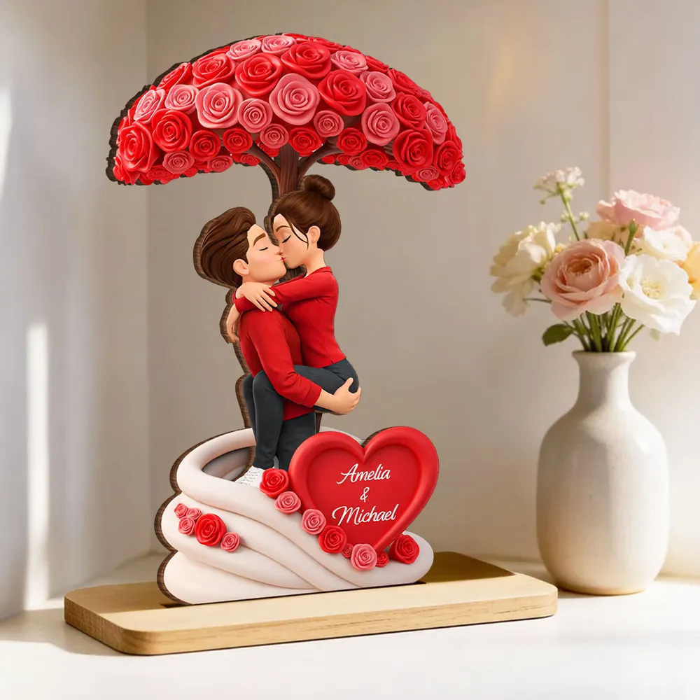 Sheltered By Love Rose Tree 2-Layer Wooden Plaque, Personalized Couple Keepsake For Valentine's Day Or Anniversary Gift - Image 3