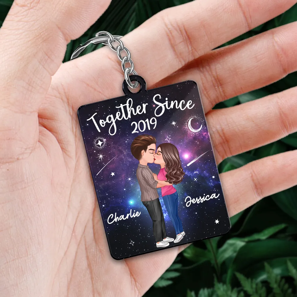 Acrylic Keychain Personalized with Starry Galaxy Kissing Couple and Favorite Song QR Code Style, Sweet Couple Gift for Her - Image 5