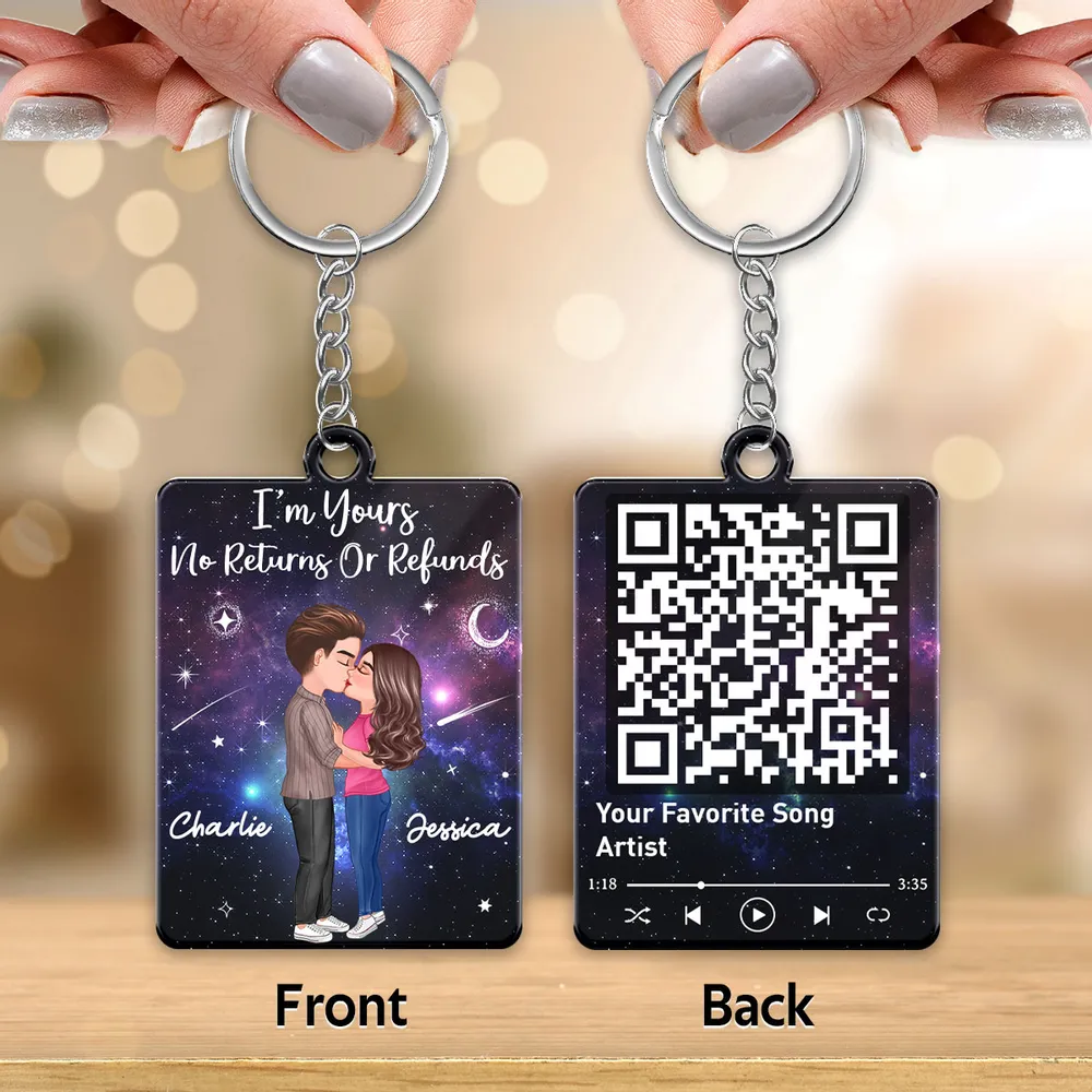 Acrylic Keychain Personalized with Starry Galaxy Kissing Couple and Favorite Song QR Code Style, Sweet Couple Gift for Her - Image 6