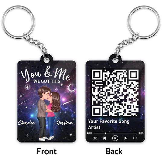Acrylic Keychain Personalized with Starry Galaxy Kissing Couple and Favorite Song QR Code Style, Sweet Couple Gift for Her - Image 8