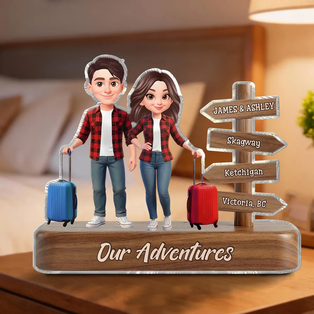 Personalized Couple Travel Shaped Acrylic Block Plaque With Suitcases And Signpost Shelf Decor Unique Gift For Travelers - Image 8
