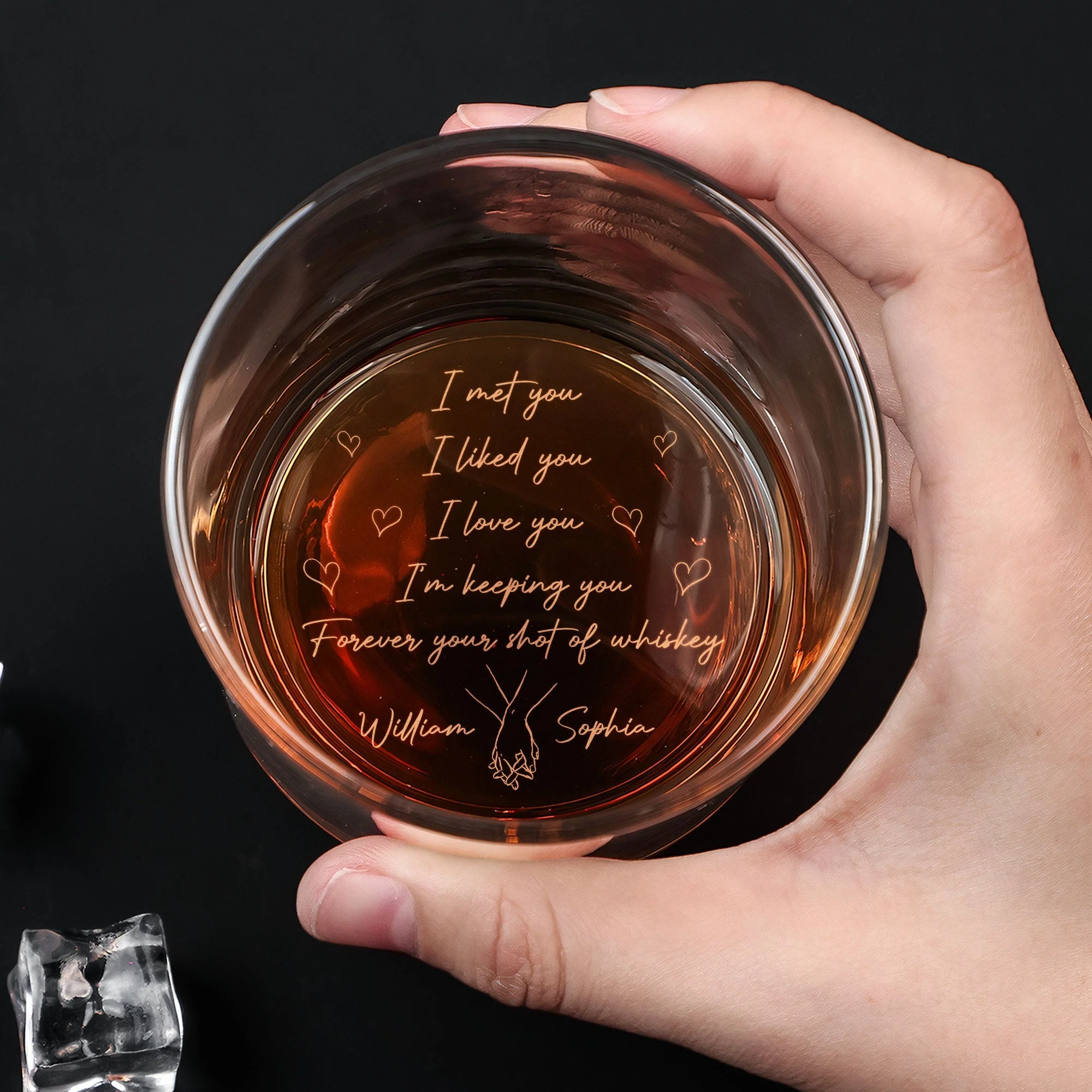 Personalized Engraved Whiskey Glass With Romantic Quote For Couples A Unique Gift With Sweet Hearts - Image 2