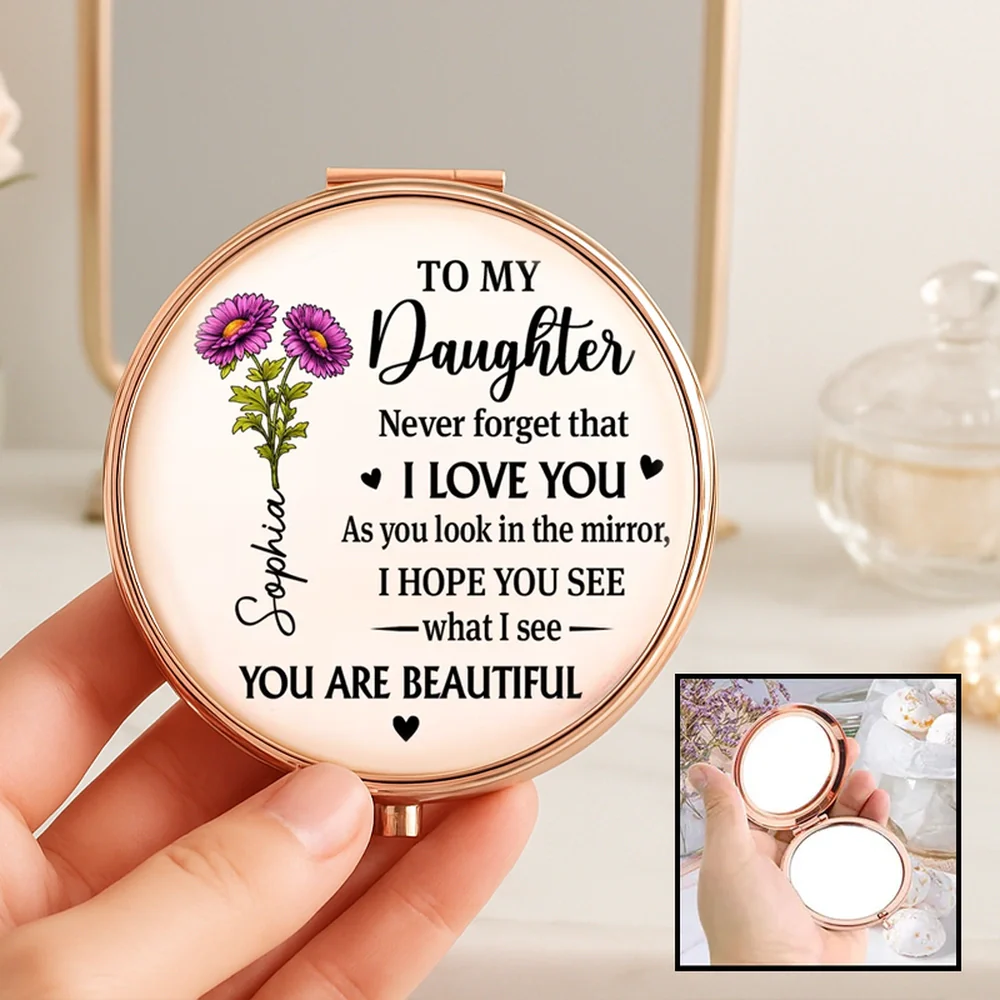 Personalized Daughter Message Metal Compact Mirror Floral Quote Pocket Keepsake Unique Gift for Daughter