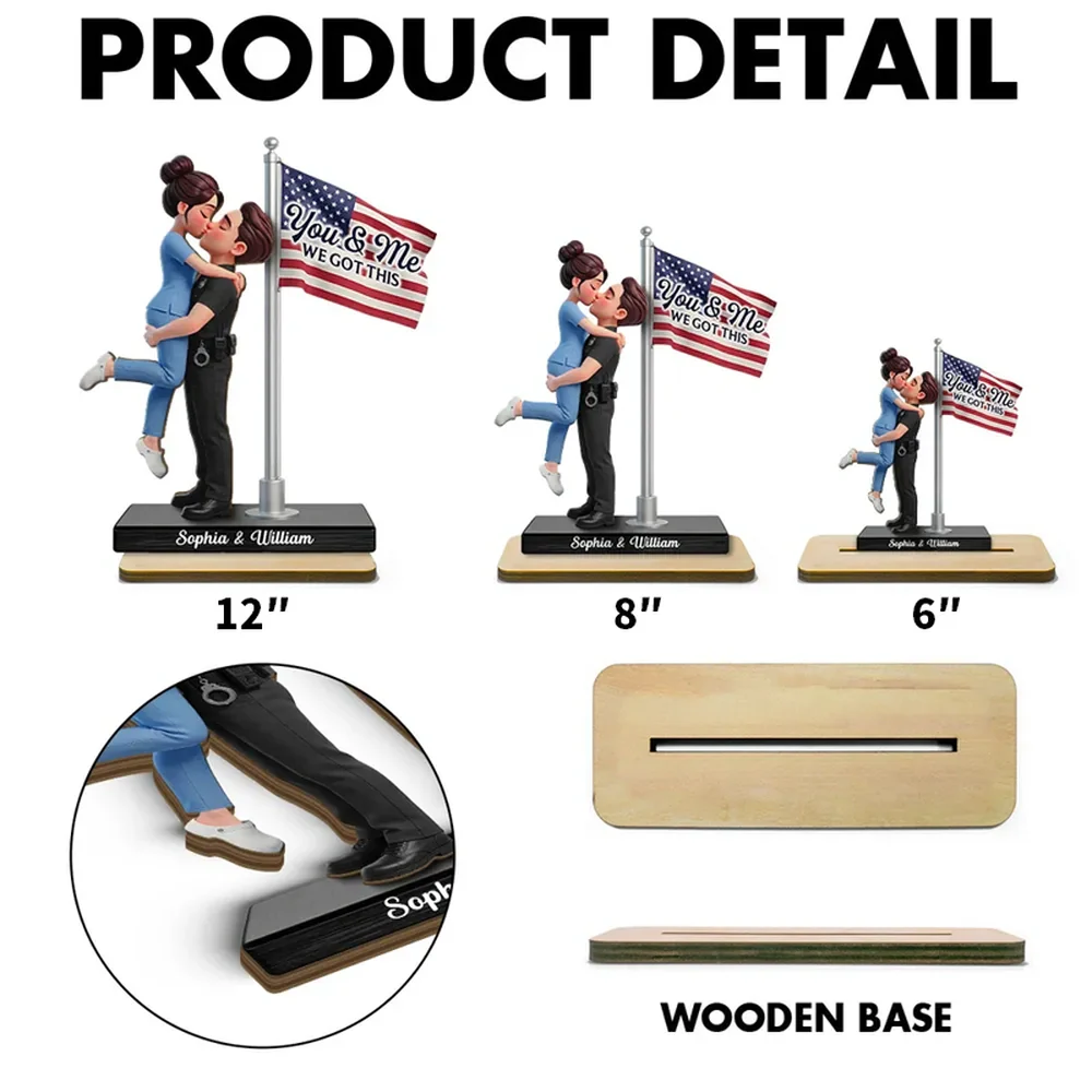 Personalized 2-Layer Wooden Plaque Hero Couple Kissing by US Flag You & Me We Got This Unique Gift for Him or Her - Image 4