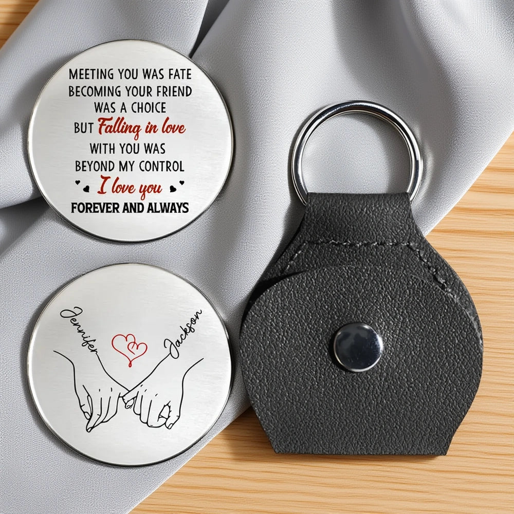 Personalized Pocket Hug Token Keychain Gift for Couple, Holding Hands Love Keepsake, Forever and Always