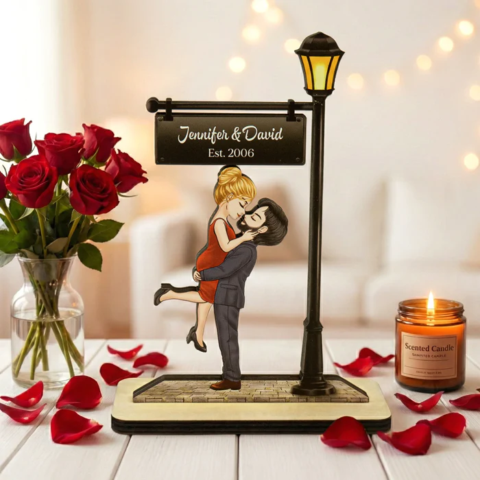 Personalized 2-Layer Wooden Plaque Kissing Couple Under Street Lamp - Romantic Home Display, Unique Gift for Wife or Husband - Image 6