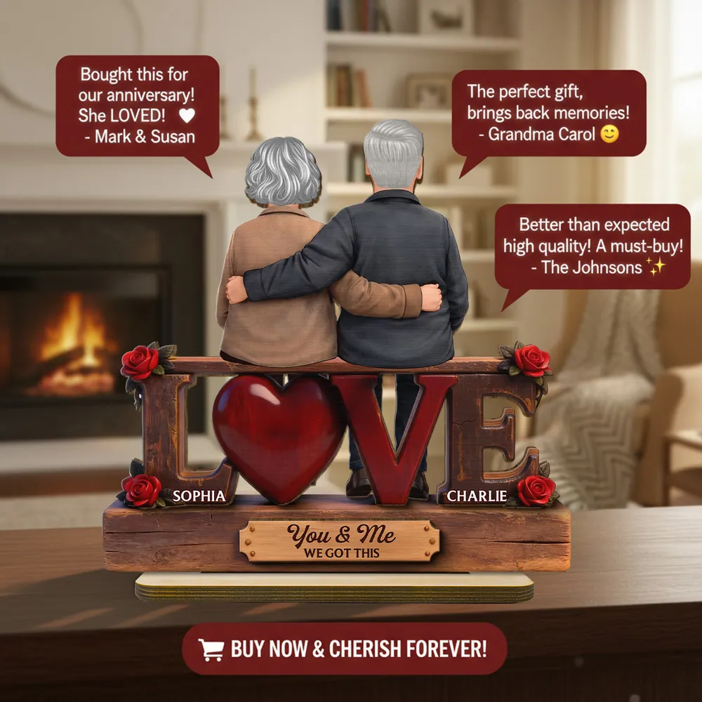 Personalized 2-Layer Wooden Plaque LOVE Couple Hugging Back View, Heartwarming Living Room Display, Unique Gift For Him & Her - Image 6
