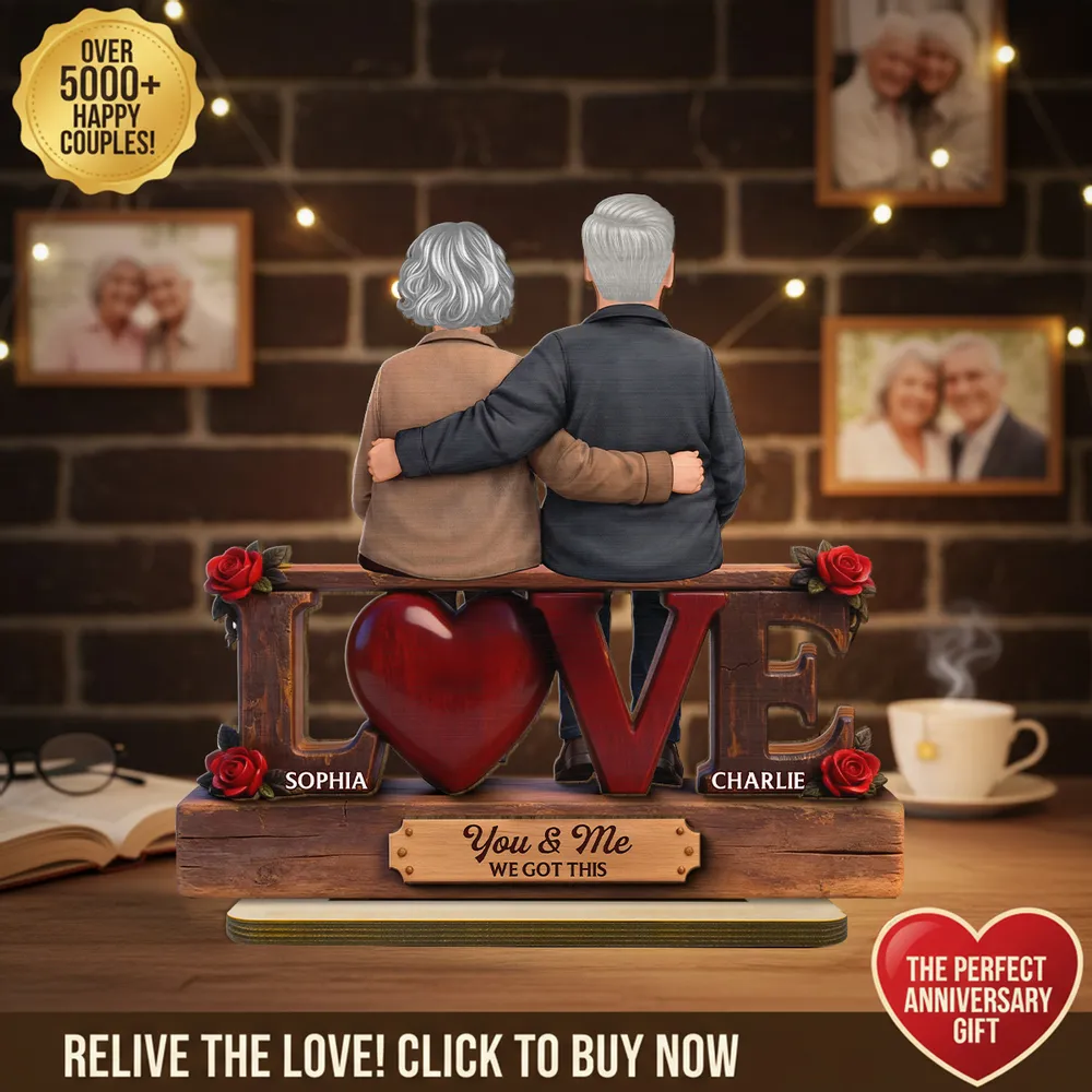 Personalized 2-Layer Wooden Plaque LOVE Couple Hugging Back View, Heartwarming Living Room Display, Unique Gift For Him & Her - Image 7