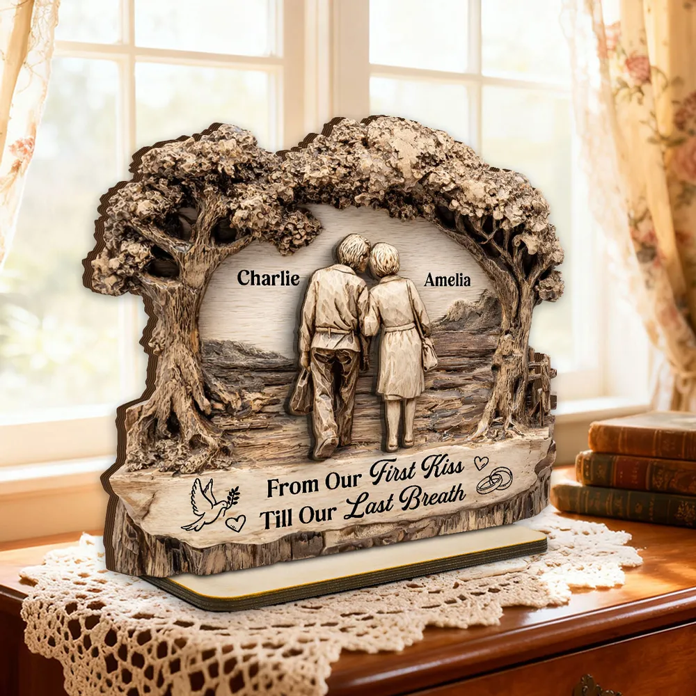 Personalized 2-Layer Wooden Plaque with Walking Couple Under Trees Romantic Unique Gift for Husband or Wife - Image 2