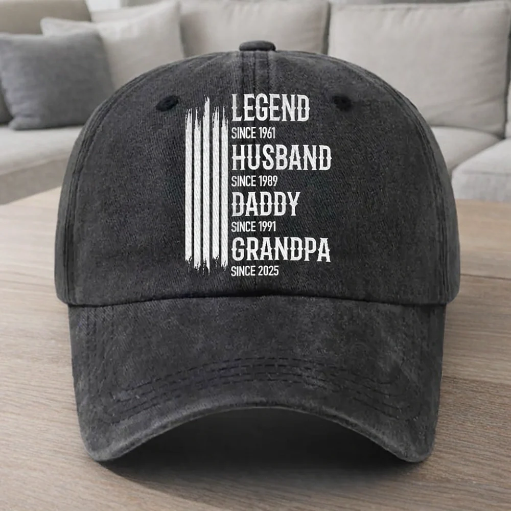 Personalized Washed Denim Baseball Cap 'Legend Husband Daddy Grandpa' Vintage Look Casual Gift for Dad
