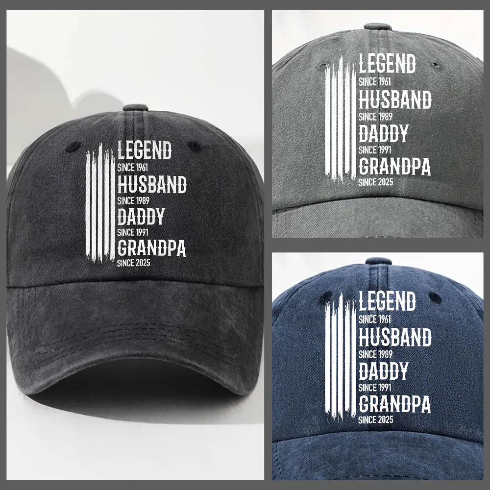 Personalized Washed Denim Baseball Cap 'Legend Husband Daddy Grandpa' Vintage Look Casual Gift for Dad - Image 3