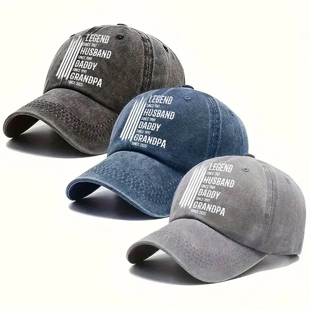 Personalized Washed Denim Baseball Cap 'Legend Husband Daddy Grandpa' Vintage Look Casual Gift for Dad - Image 4