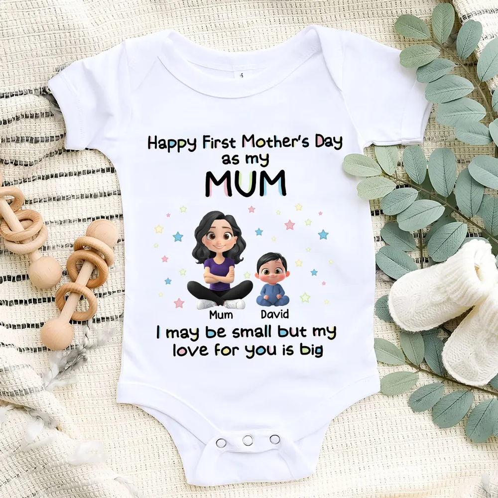 Personalized Short Sleeve Baby Onesie First Mother's Day Mom & Baby Cartoon Gift - Unique Photo Ready Keepsake - Image 7