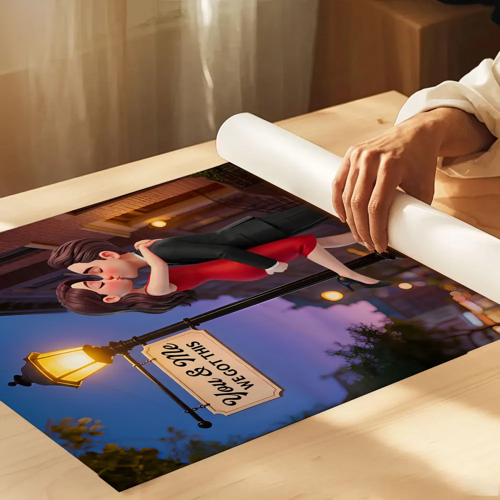 You & Me We Got This Street Lamp Couple Hug Poster, Personalized Modern Wall Decor, Sweet Gift for Couple - Image 4