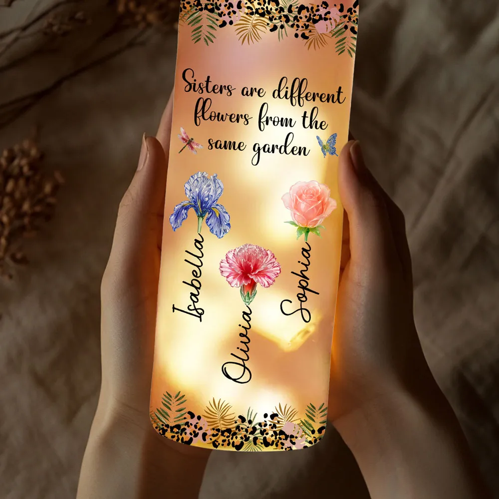 Sisters Are Different Flowers Bottle Lamp, Personalized Floral Bottle Lamp for Cozy Ambient Light, Thoughtful Gift for Sister - Image 4