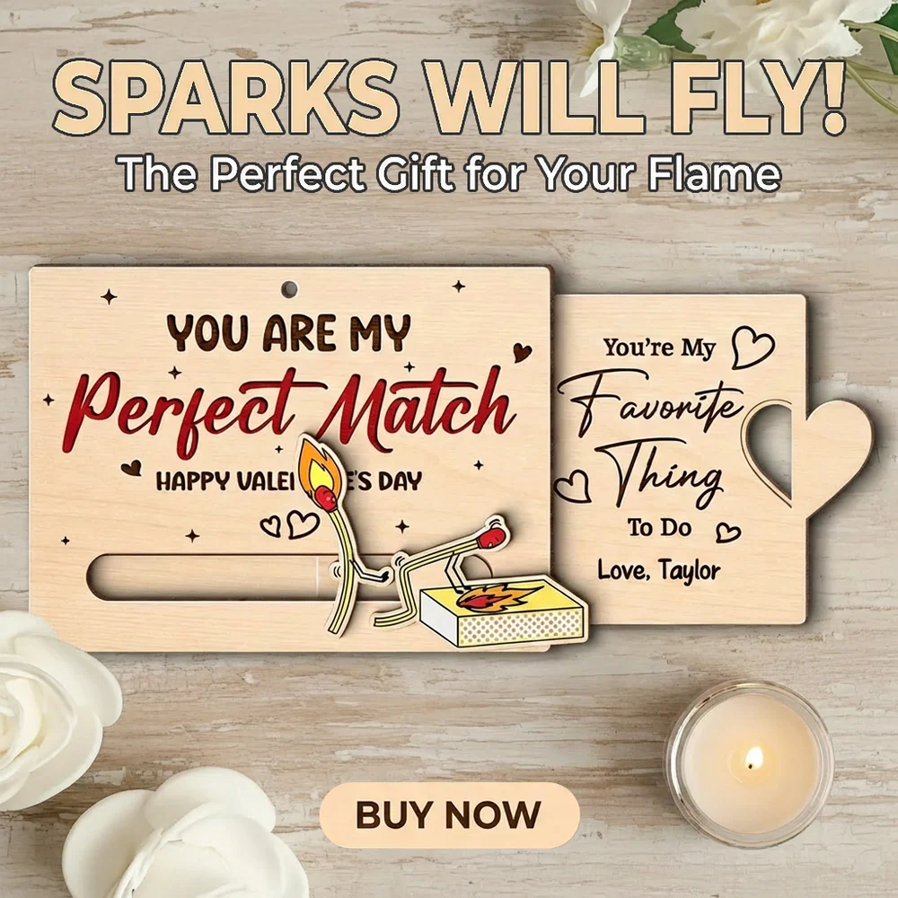 You're My Perfect Match Wooden Sliding Ornament, personalized couple Valentine's Day gift that's cute and funny