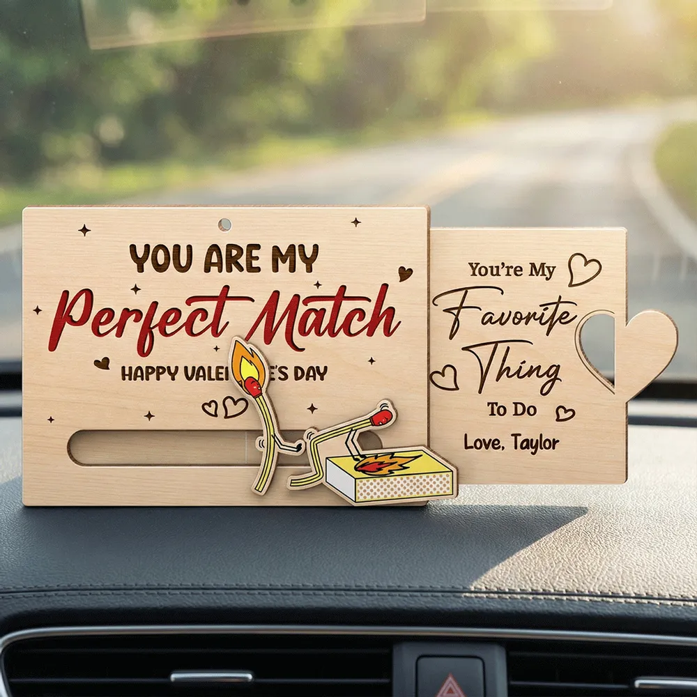 You're My Perfect Match Wooden Sliding Ornament, personalized couple Valentine's Day gift that's cute and funny - Image 3